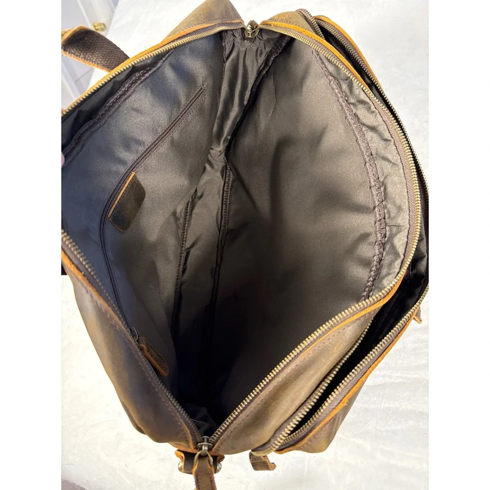 Mens Distressed Leather Briefcase Laptop Messenger Bag Dark Brown Professional